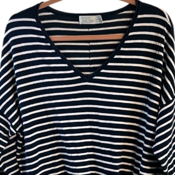 Time and Tru Striped Tie Waist V-neck Tee T-shirt Top Blouse XL 16-18 Plus Size - Picture 5 of 6